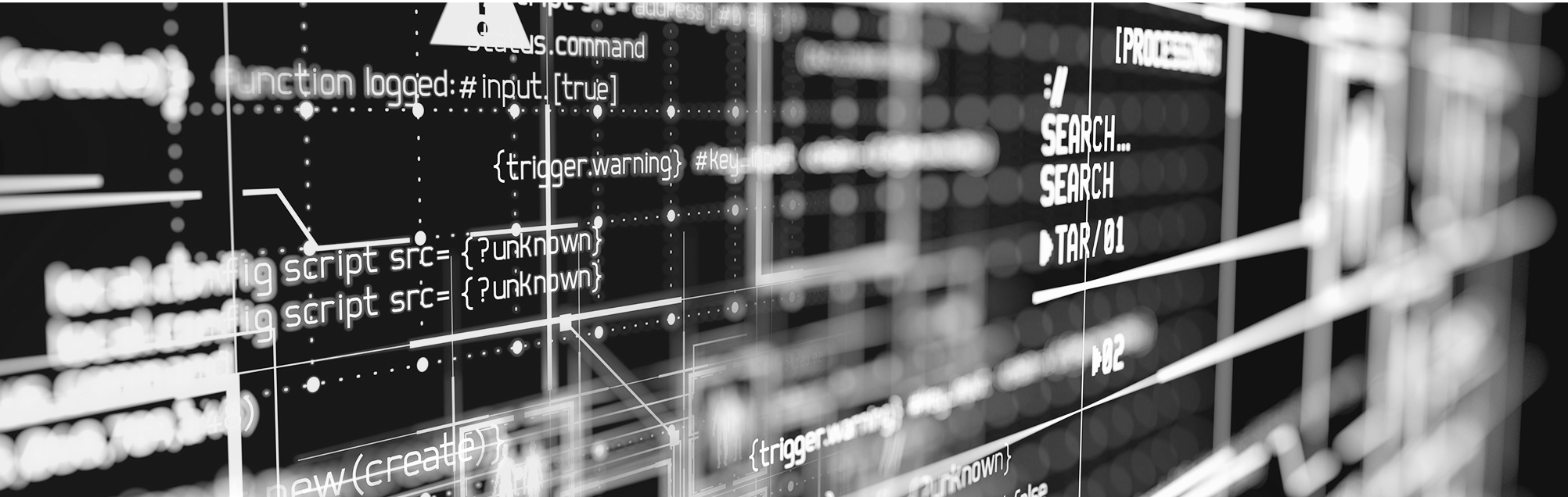 Black and white image of a computer screen