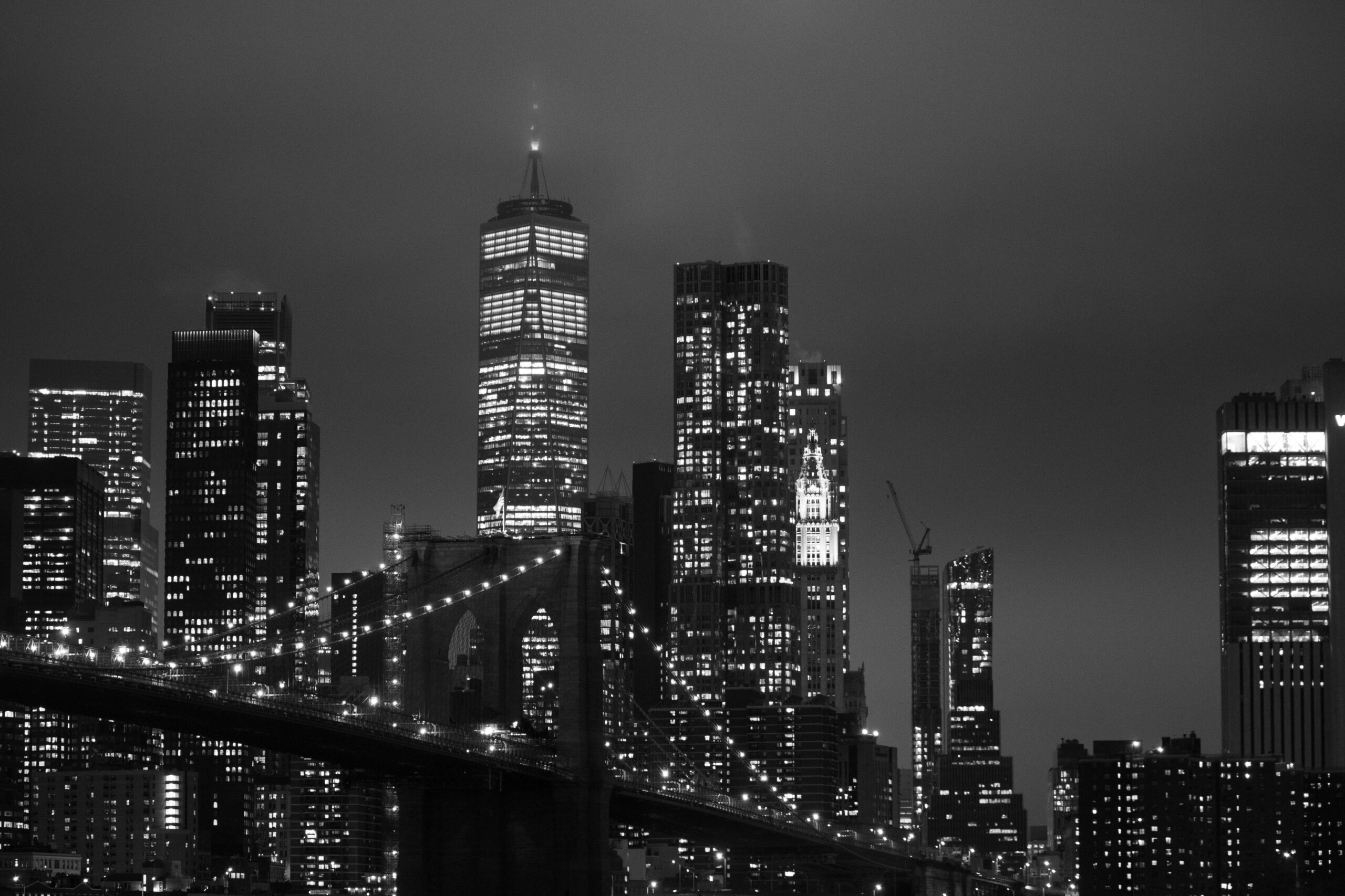 NYC skyline as seen through the Brooklyn bridge
